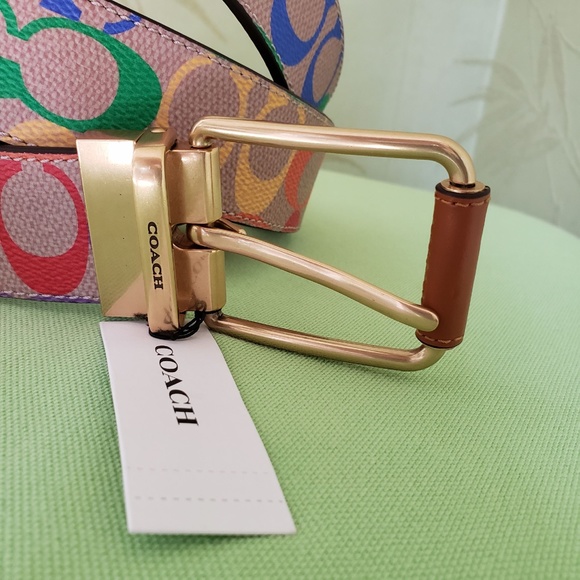 COACH ROLLER BUCKLE CUT-TO-SIZE REVERSIBLE BELT RAINBOW SIGNATURE:NWT PRIDE - Picture 5 of 9
